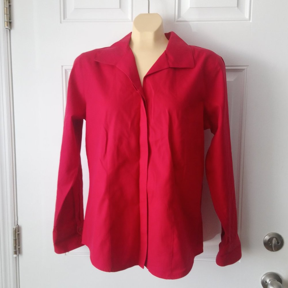 CHICO'S Red 100% Cotton Button Down Shirt Blouse 2